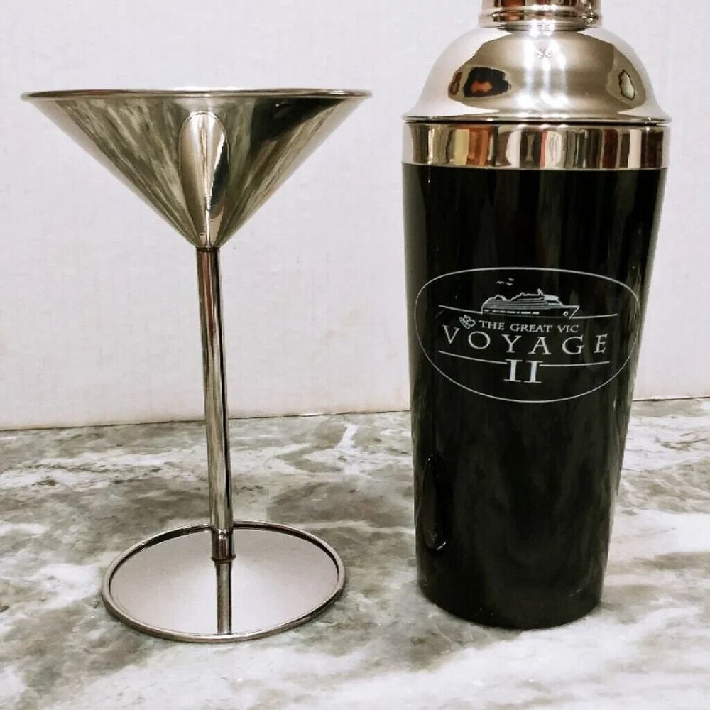 SOLD**********Martini Stemware & Cocktail Shaker -Oggi Stainless Steel
